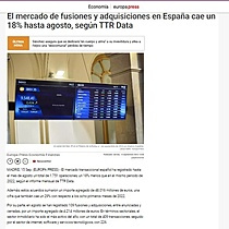 El mercado de fusiones y adquisiciones en Espaa cae un 18% hasta agosto, segn TTR Data